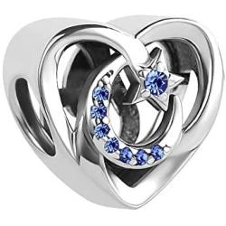 Lifequeen 925 Sterling Silver I Love You to The Moon and Back Charms Star Blue Simulated Birthstone Charm for Bracelets