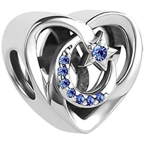 Lifequeen 925 Sterling Silver I Love You to The Moon and Back Charms Star Blue Simulated Birthstone Charm for Bracelets