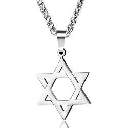 Udalyn Star of David Pendant Necklace Stainless Steel Jewish Jewelry for Men Women Religious 20''