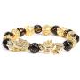 4Pcs Pi Xiu Pi Yao Feng Shui Bracelets Five Element Chinese Zodiac Black Obsidian Prosperity Good Luck Wealth Dragon Bangle Adjustable Elastic for Women Men Jewelry
