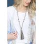 RIAH FASHION Bohemian Tassel Statement Necklace - Lightweight Fabric Faux Suede Fringe Long Bead Chain