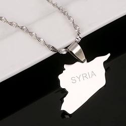 Stainless Steel Syria Map Flag Pendant Necklaces Syrians Jewelry