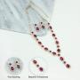 SP Sophia Collection Fancy Fashion Statement Womens Double Halo Y Oval Drop Necklace and Stud Post Dangle Earrings Set