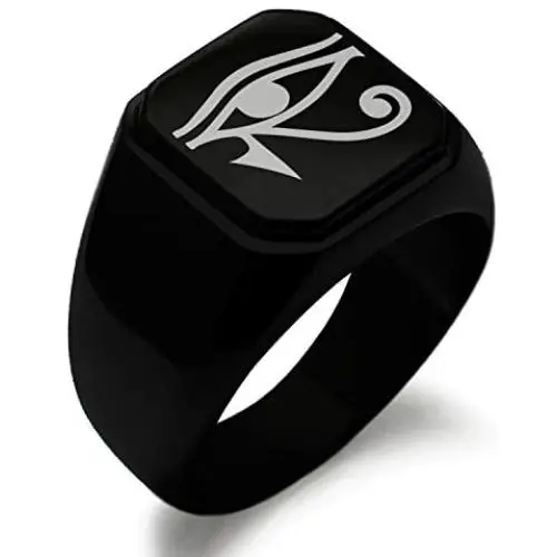 TIONEER Stainless Steel Signet Biker Rings for Men, Egyptian Symbol Square Flat Top (Black, Gold, Silver), Size 7-16 TIONEER Stainless Steel Signet Biker Rings for Men, Egyptian Symbol Square Flat Top (Black, Gold, Silver), Size 7-16