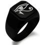 TIONEER Stainless Steel Signet Biker Rings for Men, Egyptian Symbol Square Flat Top (Black, Gold, Silver), Size 7-16