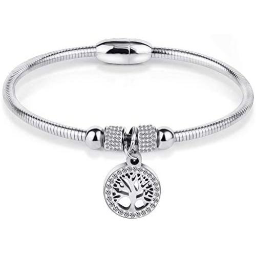 Jude Jewelers Stainless Steel Magnetic Tree of Life Charm Bangle Bracelet Cocktail Party