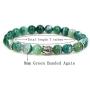 Crystal Agate Gemstone 8mm Round Beads with Silvery-Plated Alloy Buddha Head Hollow Petals Spacer Retro Stretch Bracelet 7 Inch