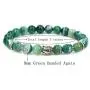 Crystal Agate Gemstone 8mm Round Beads with Silvery-Plated Alloy Buddha Head Hollow Petals Spacer Retro Stretch Bracelet 7 Inch