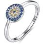 TONGZHE Dia.8mm Round Blue Evil Eye Band Ring in Sterling Silver 925 with Cubic Zirconia Size 6-8