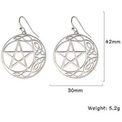 cooltime Stainless Steel Pentacle Dangle Drop Earrings Pentagram Celtic Knot Star Circle Crescent Charm Jewelry for Women