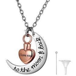 Richsteel Moon Cat/Cross/Angel Wing/Forever in My Heart/Bar/Hourglass Urn Necklace for Women Men Stainless Steel/18K Gold Plated Cremation Jewelry for Human Ashes Waterproof (with Gift Box)