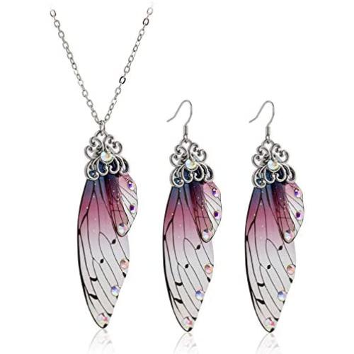 Butterfly Wing Drop Dangle Earrings Big Monarch Colorful Butterfly Wing Pendant Necklace Jewelry Set Crystal Wing Earring Fashion Acrylic Insect Jewelry Wedding Birthday Party Gift