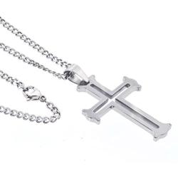 Mens Tungsten Cut-out Cross Pendant Necklace