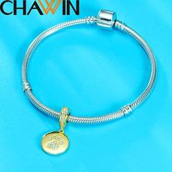 Always in My Heart Sparkling Paw Print Dangle Charm 925 Sterling Silver Dog Cat Charms Beads with CZ Stones Compatible with Pandora Charm Bracelet Necklace Gift for Women/Wife/Mother/Pet Lover