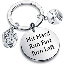CENWA Baseball Team Gift Baseball Mom Gift Hit Hard Run Fast Turn Left Keychain Baseball Lovers Jewelry Keychain Softball Mom Baseball Game Day Gift for Baseball Team