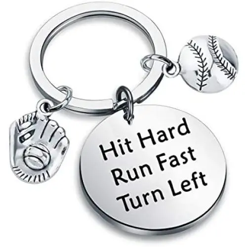 CENWA Baseball Team Gift Baseball Mom Gift Hit Hard Run Fast Turn Left Keychain Baseball Lovers Jewelry Keychain Softball Mom Baseball Game Day Gift for Baseball Team