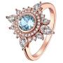 JIANGYUE Rose Gold Plated Blue Spinel Rings for Women Birthstone Rings for Girls White Cubic Zirconia Cocktail Rings Mothers Day Jewelry Gifts Size 5 6 7 8 9 10
