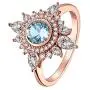 JIANGYUE Rose Gold Plated Blue Spinel Rings for Women Birthstone Rings for Girls White Cubic Zirconia Cocktail Rings Mothers Day Jewelry Gifts Size 5 6 7 8 9 10