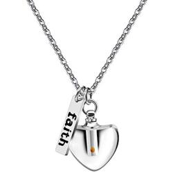 Dainty Christian Religious Mustard Seed Faith Pendant Necklace, Stainless Steel, Heart Shape Openable Bottle Case Y756-6