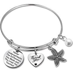 Ribukat Starfish Bracelet Never Underestimate The Difference You Made Thank You Gift for Mentor Teacher Coworker Colleague Appreciation Gift Inspirational Jewelry