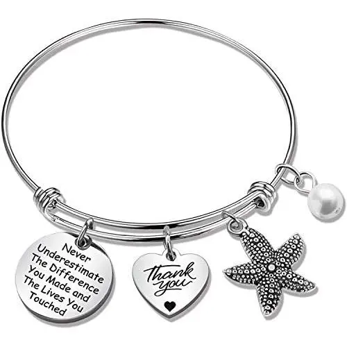 Ribukat Starfish Bracelet Never Underestimate The Difference You Made Thank You Gift for Mentor Teacher Coworker Colleague Appreciation Gift Inspirational Jewelry
