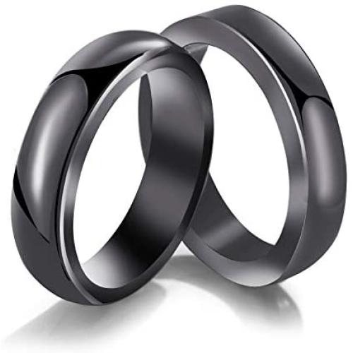 LIU JUN Genuine Hematite Rings for Women Men，Unisex Couple Magnetic Black Stone Anxiety Balance Rings That Absorb Negative Energy and Break for Teen Girls Cute Cool Friendship Gifts Jewelry 2pcs