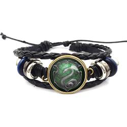 Snake Badge Logo Beaded Hand Woven Leather Bracelet Braided Punk Chain Cuff