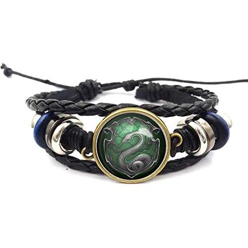 Snake Badge Logo Beaded Hand Woven Leather Bracelet Braided Punk Chain Cuff
