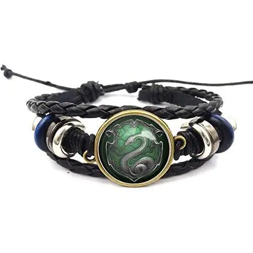 Snake Badge Logo Beaded Hand Woven Leather Bracelet Braided Punk Chain Cuff