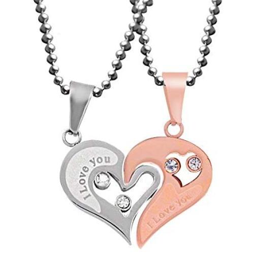 Uloveido Stainless Steel Mens Womens Couples Pendant Necklace Love Heart CZ Puzzle Matching Fashion Jewelry Gifts (9 clolors to Choose) SN102