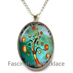 Charming Wisdom Life Tree Pendant Necklace Silver collares for Men Tree of Life Choker Glass cabochon Neckless Women Jewellery，AQ192