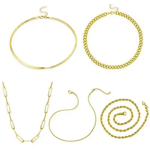 Yolanda 5 Pieces Gold Chain Necklace for Women Girls Snake Chain Herringbone Paperclip Choker Necklaces Dainty Link Jewelry Yolanda 5 Pieces Gold Chain Necklace for Women Girls Snake Chain Herringbone Paperclip Choker Necklaces Dainty Link Jewelry