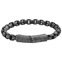Geoffrey Beene Mens Stainless Steel Box Chain Bracelet with Magnetic Antique Design Clasp