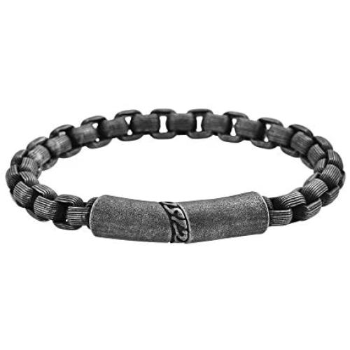Geoffrey Beene Mens Stainless Steel Box Chain Bracelet with Magnetic Antique Design Clasp
