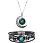 Dcfywl731 2Pcs Gemini Zodiac Sign Necklace Bracelet for Women Men 12 Twelve Constellations Leather Bracelet and Moon Pendant Charm Jewelry Set