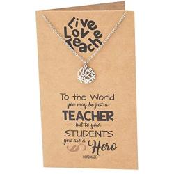 Quan Jewelry Live Love Teach Pendant Necklace, Best Gift for Teachers, Appreciation Gifts with Inspirational Quote on Greeting Card