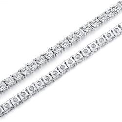 Tennis Chain Necklace White Gold-Plated Necklace Sterling Silver Necklace Dainty Brass Round Classic 5A Cubic Zirconia CZ Gift for Men Women