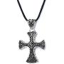 COOLSTEELANDBEYOND New Stainless Steel Gothic Celtic Cross Pendant Necklace with Cz Accent 22.8 Inches Black Silicone Cord