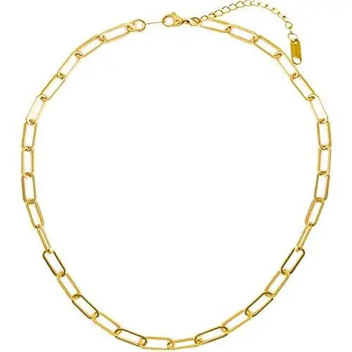 Gold Paperclip Chain Necklace for Women - 24K Gold Layering Paper Clip Necklace Jewelry | 18'' + 2'' Extender with Nano Stearin Protective Coating Gold Paperclip Chain Necklace for Women - 24K Gold Layering Paper Clip Necklace Jewelry | 18'' + 2'' Extender with Nano Stearin Protective Coating
