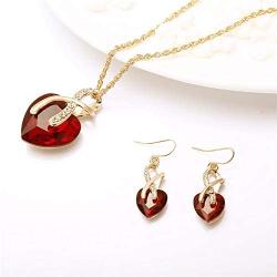 MIXIA Romantic Blue Sapphire Heart of The Ocean Jewelry for Women CZ Crystal Necklace Earrings Set Bridal Wedding Accessories
