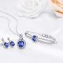 Menton Ezil Charming Nobile Swarovski Jewelry Sets with Sapphire Blue Necklace 18K White Gold Bracelet Earrings for Women