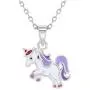 925 Sterling Silver Purple Sweet Enamel Unicorn Necklace Pendant Girls Kids 16''