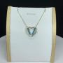 Newshe Pendant Necklace for Women Gold Heart Blue Crystal 925 Sterling Silver Cubic Zirconia Chain