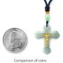 Jade Cross Jesus Necklace Pendant Inlaid with 22K Gold Good Luck Charm Jade Jewelry