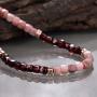 NirvanaIN Rhodonite Beads Necklace, Garnet Beads Necklace, Beaded Rose Gold Plated Sterling Silver Pink Rhodonite Purple Garnet Beads Jewelry Necklace