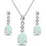 Sterling Silver Genuine or Synthetic Gemstone & White Topaz Pear-Cut Teardrop Dangling Stud Earrings & Necklace Set