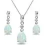 Sterling Silver Genuine or Synthetic Gemstone & White Topaz Pear-Cut Teardrop Dangling Stud Earrings & Necklace Set Sterling Silver Genuine or Synthetic Gemstone & White Topaz Pear-Cut Teardrop Dangling Stud Earrings & Necklace Set