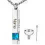 Fanery Sue Custom Urn Necklace for Ashes Personalized Name Memorial Cremation Jewelry Birthstone Vertical Bar Pendant
