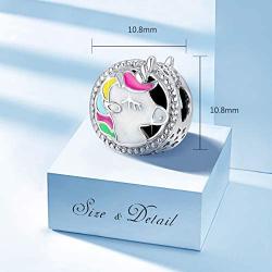 FOREVER QUEEN Unicorn Charm for Pandora Charm Bracelet, Round Shape Genuine 925 Sterling Silver Colorful Enamel Bead for European Bracelets Birthday Mothers Day Gift