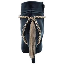 TFJ Women Jewelry Boot Bracelet Gold Metal Chain Shoe Bling Long Back Tassel Fringe Charm Wrap Around Strap
